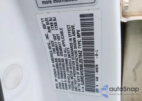 2011 Honda Cr-V Lx from USA, damaged, VIN 5J6RE4H39BL057842